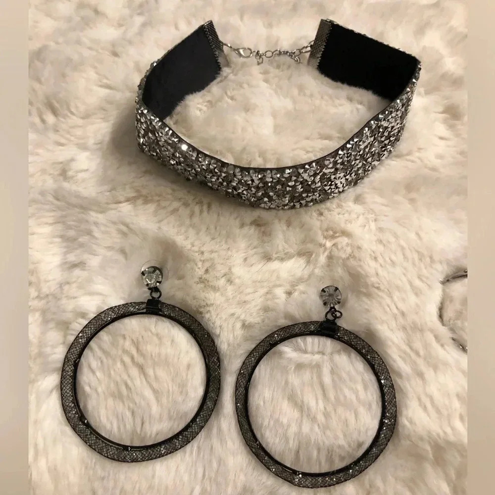 Choker, Hoop Dangle Earrings or Silver Plated Hoop Earrings - Picture 6 of 6